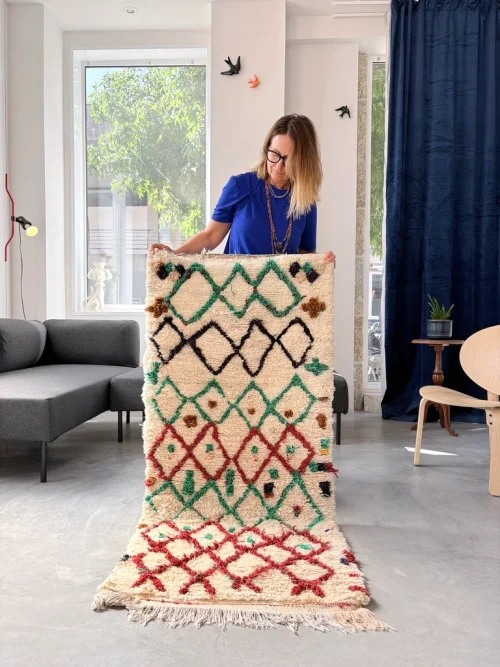 Azilal Vintage Läuferteppich mit grünen Rauten