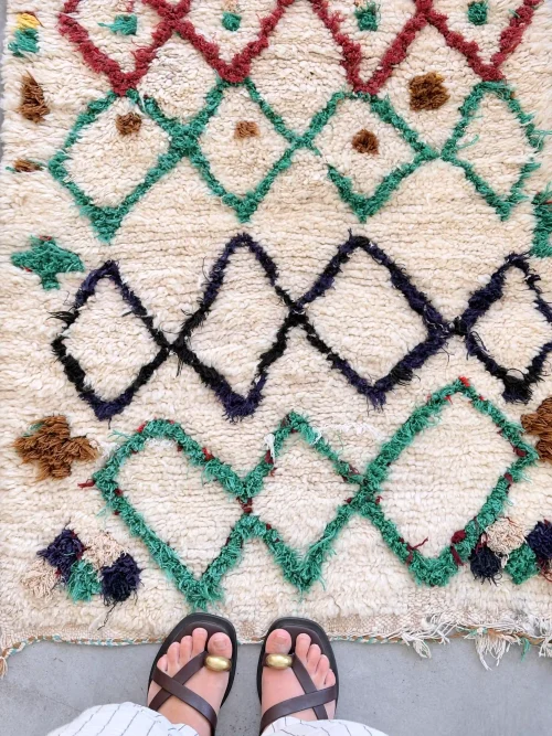 Azilal Vintage Läuferteppich mit grünen Rauten