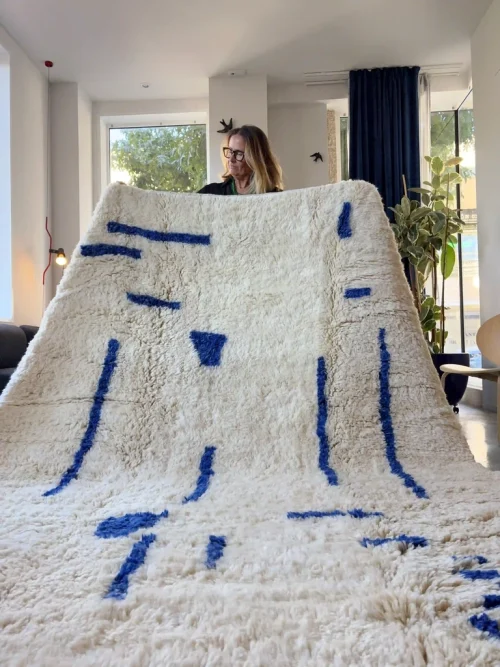 Beni Ouarain Teppich „Blue“ mit blauen Linien