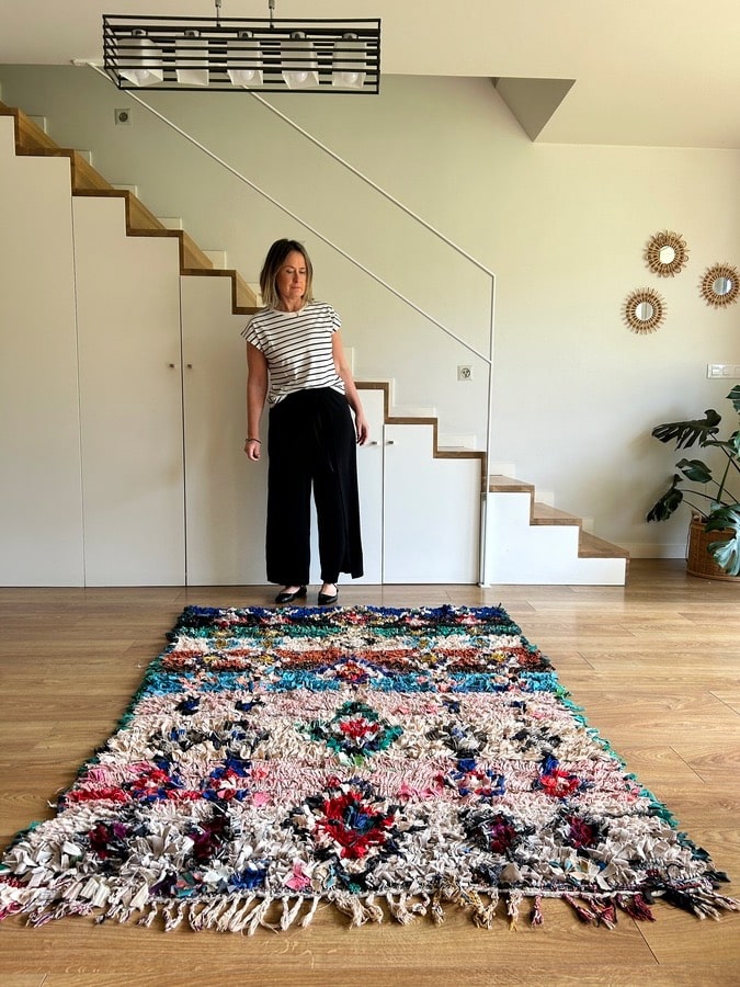 Boucherouite Berberteppich „Maissa“ 197 × 130 cm 5 Boucherouite Teppich rosa blau bunt