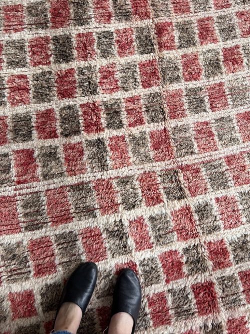 Vintage Berberteppich kariert rot beige